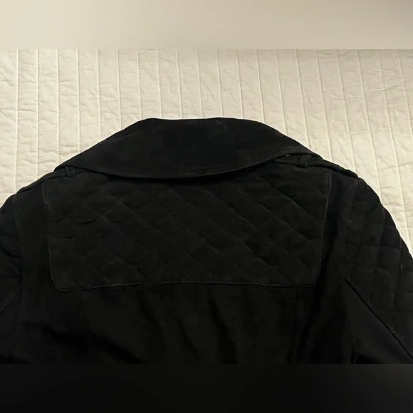 Alice + Olivia Miles Genuine Goat Suede Leather Quilted Zip Moto Jacket Black - Picture 3 of 10